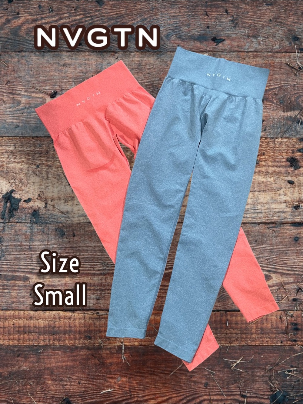 NVGTN Bundle: Contour Seamless Leggings - Blue & Peach Coral (Size Small)